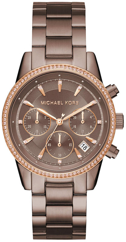 Michael Kors Ritz Chronograph Brown Dial Brown Steel Strap Watch For Women - MK6529 Authentic Buy Shop Now