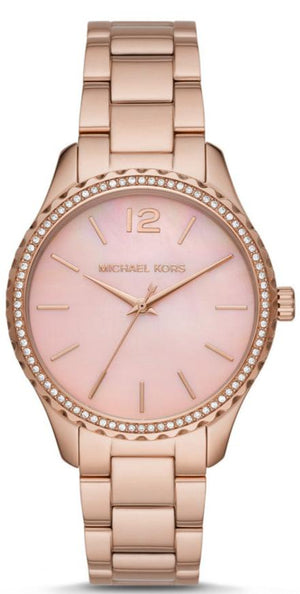 Michael Kors Layton Three Hand Pink Dial Rose Gold Steel Strap Watch For Women - MK6848 Authentic Buy Shop Now