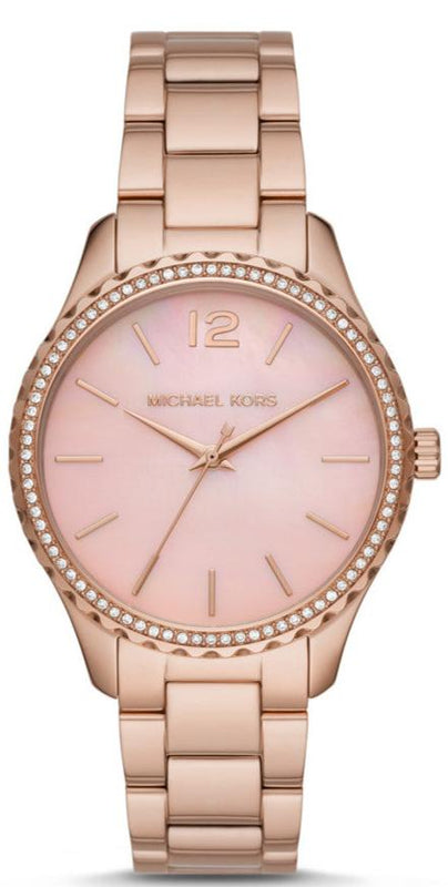 Michael Kors Layton Three Hand Pink Dial Rose Gold Steel Strap Watch For Women - MK6848 Authentic Buy Shop Now