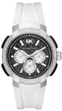 Michael Kors Sidney Multifunction Black Dial White Silicone Strap Watch For Women - MK6947 Authentic Buy Shop Now