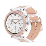 Michael Kors Parker Chronograph White Dial Two Tone Leather Strap Watch For Women - MK6950 Authentic Buy Shop Now
