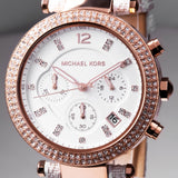 Michael Kors Parker Chronograph White Dial Two Tone Leather Strap Watch For Women - MK6951 Authentic Buy Shop Now