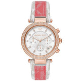 Michael Kors Parker Chronograph White Dial Two Tone Leather Strap Watch For Women - MK6951 Authentic Buy Shop Now