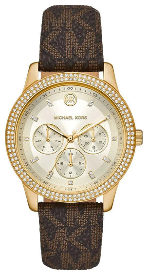Michael Kors Tibby Multifunction Gold Dial Brown Leather Strap Watch For Women - MK6966 Authentic Buy Shop Now
