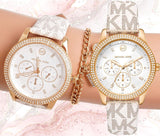 Michael Kors Tibby Multifunction Silver Dial White Leather Strap Watch For Women - MK6967 Authentic Buy Shop Now