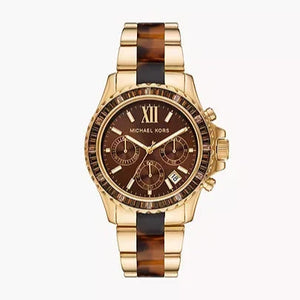 Michael Kors Everest Chronograph Brown Dial Two Tone Steel Strap Watch For Women - MK6973 Authentic Buy Shop Now