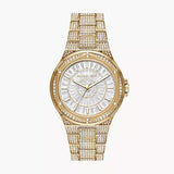 Michael Kors Lennox Three Hand Crystals White Dial Gold Steel Strap Watch For Women - MK6991 Authentic Buy Shop Now