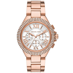 Michael Kors Camille Chronograph White Dial Rose Gold Steel Strap Watch For Women - MK6995 Authentic Buy Shop Now