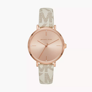 Michael Kors Jayne Three Hand Rose Gold Dial White Leather Strap Watch For Women - MK7128 Authentic Buy Shop Now