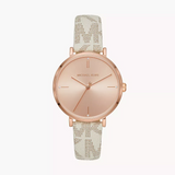 Michael Kors Jayne Three Hand Rose Gold Dial White Leather Strap Watch For Women - MK7128 Authentic Buy Shop Now