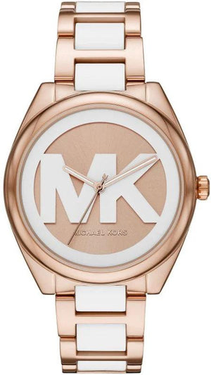 Michael Kors Janelle Three Hand Rose Gold Dial Two Tone Steel Strap Watch For Women - MK7134 Authentic Buy Shop Now