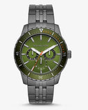 Michael Kors Cunningham Multifunction Chronograph Green Dial Grey Steel Strap Watch For Men - MK7158 Authentic Buy Shop Now