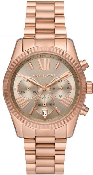 Michael Kors Lexington Chronograph Grey Dial Rose Gold Steel Strap Watch For Women - MK7217 Authentic Buy Shop Now