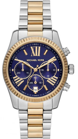Michael Kors Lexington Chronograph Blue Dial Two Tone Steel Strap Watch For Women - MK7218 Authentic Buy Shop Now