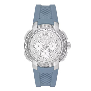 Michael Kors Sidney Multifunction Crystals Silver Dial Blue Rubber Strap Watch for Women - MK7220 Authentic Buy Shop Now