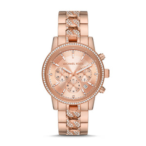 Michael Kors Ritz Chronograph Rose Gold Dial Rose Gold Steel Strap Watch For Women - MK7223 Authentic Buy Shop Now