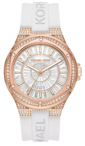 Michael Kors Lennox Three-Hand Crystals Dial White Silicone Strap Watch For Women - MK7248 Authentic Buy Shop Now