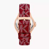 Michael Kors Lennox Three Hand Silver Dial Red Leather Strap Watch For Women - MK7308 Authentic Buy Shop Now