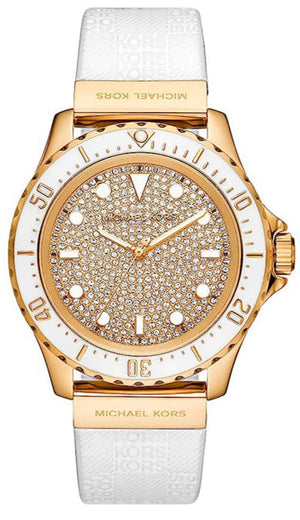 Michael Kors Everest Analog Gold Dial White Silicone Strap Watch For Women - MK7357 Authentic Buy Shop Now