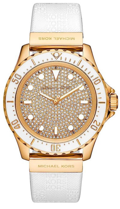 Michael Kors Everest Analog Gold Dial White Silicone Strap Watch For Women - MK7357 Authentic Buy Shop Now