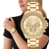 Michael Kors Wren Chronograph Gold Dial Gold Steel Strap Watch for Women - MK7428 Authentic Buy Shop Now