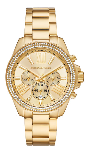 Michael Kors Wren Chronograph Gold Dial Gold Steel Strap Watch for Women - MK7428 Authentic Buy Shop Now