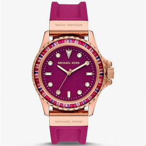 Michael Kors Everest Pave Crystals Pink Dial Pink Rubber Strap Watch for Women - MK7441 Authentic Buy Shop Now