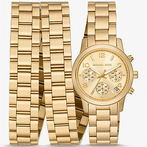 Michael Kors Runway 18K Gold-Plated Triple Wrap Gold Dial Gold Steel Strap Watch for Women - MK7450 Authentic Buy Shop Now