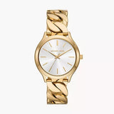 Michael Kors Runway Three-Hand White Dial Gold Steel Strap Watch for Women - MK7472 Authentic Buy Shop Now