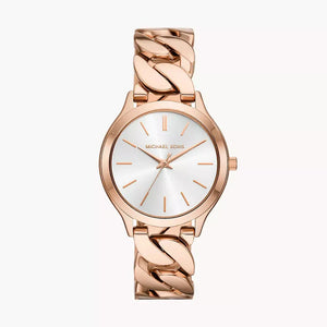 Michael Kors Runway Three-Hand Silver Dial Rose Gold Steel Strap Watch for Women - MK7473 Authentic Buy Shop Now