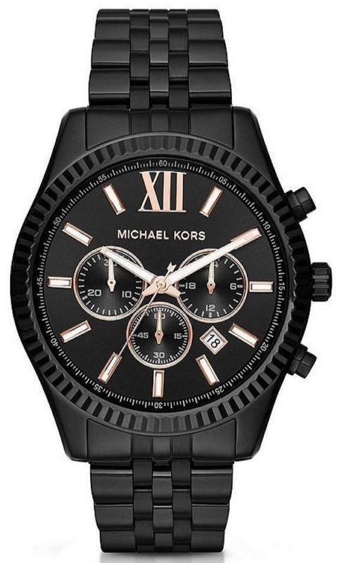 Michael Kors Lexington Chronograph Black Dial Black Steel Strap Watch For Men - MK8467 Authentic Buy Shop Now