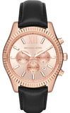 Michael Kors Lexington Chronograph Rose Gold Dial Black Leather Strap Watch For Men - MK8516 Authentic Buy Shop Now