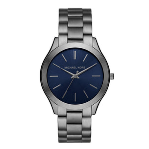 Michael Kors Slim Runway Blue Dial Grey Steel Strap Watch For Men - MK8584 Authentic Buy Shop Now