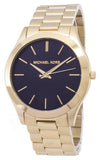Michael Kors Slim Runway Quartz Black Dial Gold Steel Strap Watch For Men - MK8621 Authentic Buy Shop Now