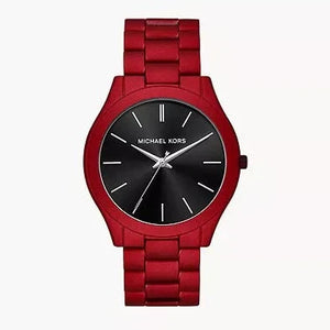 Michael Kors Slim Runway Quartz Black Dial Red Steel Strap Watch for Men - MK8712 Authentic Buy Shop Now