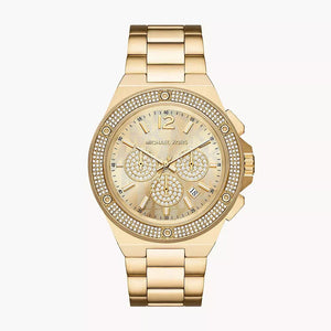 Michael Kors Lennox Chronograph Gold Dial Gold Steel Strap Watch For Men - MK8989 Authentic Buy Shop Now