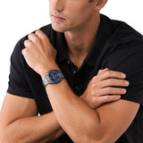 Michael Kors Accelerator Chronograph Blue Dial Grey Steel Strap Watch For Men - MK9111 Authentic Buy Shop Now