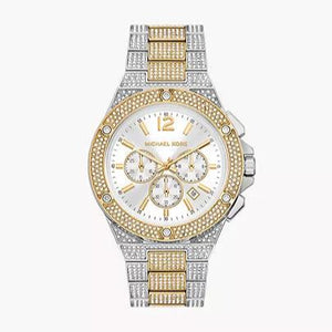 Michael Kors Lennox Pave Crystals Chronograph White Dial Two Tone Steel Strap Watch for Men - MK9150 Authentic Buy Shop Now