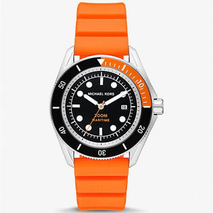 Michael Kors Maritime Three-Hand Analog Black Dial Orange Silicone Strap Watch for Men - MK9157 Authentic Buy Shop Now