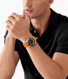 Michael Kors Maritime Three-Hand Analog Black Dial Orange Silicone Strap Watch for Men - MK9157 Authentic Buy Shop Now