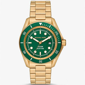 Michael Kors Maritime Analog Green Dial Gold Steel Strap Watch for Men - MK9162 Authentic Buy Shop Now