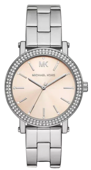 Michael Kors Corey Three Hand Pink Dial Silver Steel Strap Watch for Women - MKO1050 Authentic Buy Shop Now