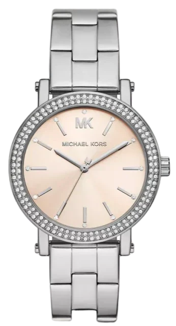 Michael Kors Corey Three Hand Pink Dial Silver Steel Strap Watch for Women - MKO1050 Authentic Buy Shop Now