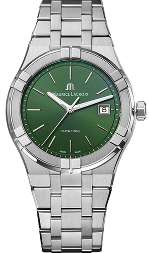 Maurice Lacroix Aikon Date Quartz Green Dial Silver Steel Strap Watch for Men - AI1108-SS002-630-1 Authentic Buy Shop Now