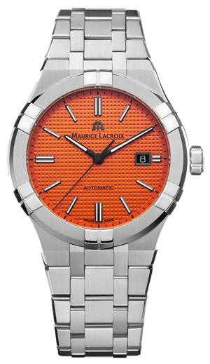 Maurice Lacroix Aikon Automatic Date Orange Dial Silver Steel Strap Watch For Men - AI6008-SS00F-530-E Authentic Buy Shop Now
