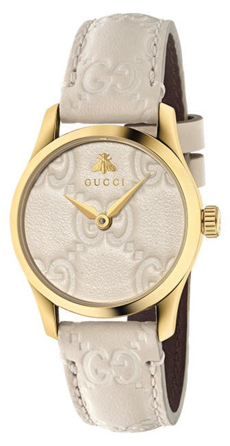Gucci G Timeless Quartz White Dial White Leather Strap Watch For Women - YA126580A Authentic Buy Shop Now