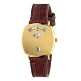 Gucci Grip Quartz Gold Dial Maroon Leather Strap Watch For Women - YA157402 Authentic Buy Shop Now