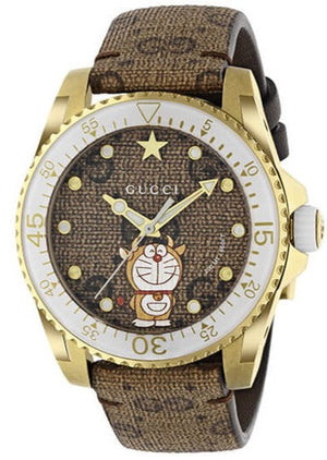 Gucci Dive Doraemon Brown Dial Brown Leather Strap Watch For Men - YA136334 Authentic Buy Shop Now