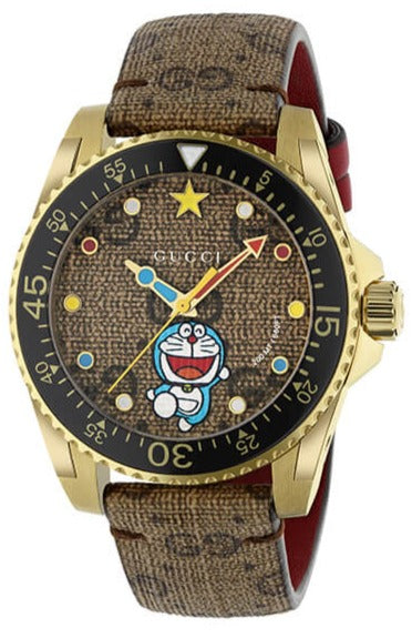 Gucci Dive Doraemon Quartz Brown Dial Brown Leather Strap Watch For Men - YA136335 Authentic Buy Shop Now