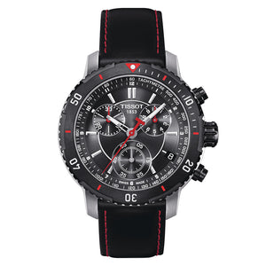 Tissot T Sport PRS 200 Chronograph Grey Dial Black Leather Strap Watch For Men - T067.417.26.051.00 Authentic Buy Shop Now